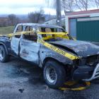 The remains of a 2002 Ford Courier utility after it was engulfed in flames early yesterday. PHOTO...