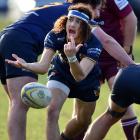 Dunedin halfback Devon Olliver-Bell passes the ball during a premier match against Alhambra-Union...
