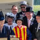 James McDonald celebrates after winning the King's Stand Stakes race during Royal Ascot, with...