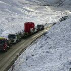 A transformer destined for the Clyde Dam travels through the Lindis Pass yesterday. PHOTO: SUPPLIED