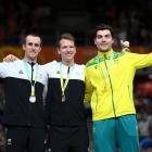 Aaron Gate (centre) wins gold, Tom Sexton wins silver and Australia's Conor Leahy gets bronze in...