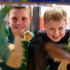 Goldfields Primary School pupils Rocco Shaw (9, left) and Shane McClymount (11) at Te Whare...