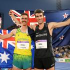 Hamish Kerr celebrates his gold with Australian Brandon Starc, who claimed silver. Photo: Getty...