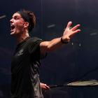 Paul Coll celebrates match point and a gold medal for New Zealand after an epic final. Photo:...