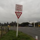 The give way sign tells motorists crossing Trices Rd at the junction with Ellesmere Rd to watch...