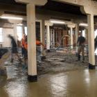 Concrete is laid in the New Zealand Loan and Mercantile building in Dunedin yesterday. PHOTO:...
