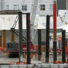 Pile-driving crane "Hammeroid" hard at work on the new Dunedin Hospital site. PHOTO: GERARD O’BRIEN