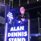 Alan Dennis and the ILT Stadium Southland stand named after him yesterday. PHOTO: LUISA GIRAO