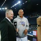Sky commentator Andrew Mulligan interviews Bullets forward and Breakers great Mika Vukona before...