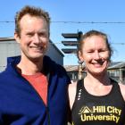 Margie Campbell celebrates with husband Richard after winning the women’s section of the Dunedin...