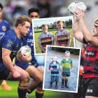 Those Bell boys . . . (clockwise from top left) Henry Bell on the charge for Otago; Henry and...