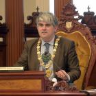 Dunedin mayor Aaron Hawkins at the DCC Valedictory meeting, Council Chambers, last week. PHOTO:...