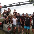 AE Baker trophy winner David Alexander (holding prize), children William (5), Jimmy (8) and Rosa,...