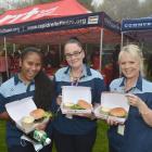 Wakari Hospital staff (from left) Giani Raurenti, Kylie Fraser and Raylene Finch tuck into a free...