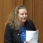 Dunedin Labour list MP Rachel Brooking with the first emissions budget. Photo: Parliament TV
