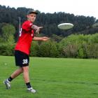 Ultimate frisbee player Hugo Swinson practises during a training session at Opoho Park. Photo:...