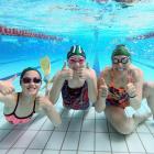 Having a hoot during the Moana Pool swimathon yesterday are (from left) Pippa Thomas (9), Myla...
