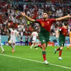 Portugal's Goncalo Ramos celebrates scoring their fifth goal and his hat-trick Photo: Reuters