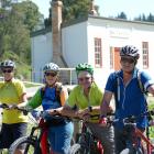 Pausing during their ride along the newly opened stretch of the Clutha Gold Trail extension from...