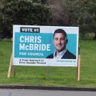 An election hoarding for Chris McBride, who was the top spender in this year’s local body...