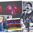 Snapshots over the years are (clockwise from top left) Hamish Kilgour and The Clean playing live...