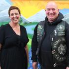 Youthline Otago general manager Donna Hall (left) greets Tribal Nations Motorcycle Community...