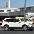 Emergency services at the scene of the crash in South Dunedin this morning. Photo: Gregor...