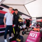 Red Bull junior driver Liam Lawson (left), of New Zealand, coaches Ryder Quinn, of Australia, at...