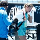 Anett Kontaveit of Estonia walks off 1573 Arena as play is suspended due to extreme heat on...