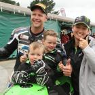 Christchurch ‘s Dale Finch is congratulated by his family Lockie (3), Carter (4) and wife Ali...