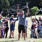 Dan Parker celebrates reaching the fundraising goal to build a community pump track at Portobello...