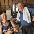 Retired champion shearer Brian ‘‘Snow’’ Quinn (left) and Ida Valley farmer Jim Dundass check...