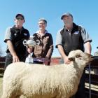 The Fulton Memorial Trophy awarded to Supreme Champion Sheep of the show, a Dorset Down ram with ...