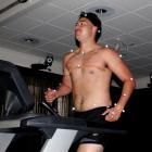 Falo Fifita (17), of South Auckland, runs on a treadmill wearing motion analysis markers during...