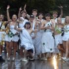 Some of the students who gathered for the 2023 Toga Party on the Union Lawn last night. PHOTO:...