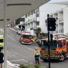 Emergency services at the scene of a chemical scare in Filleul St. Photo: Stephen Jaquiery 