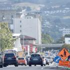 Traffic heads north along Cumberland St in Dunedin yesterday next to the site of the planned new...