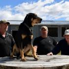 Outside their refurbished clubrooms on Lindis Downs merino sheep farm are (from left) Tarras...