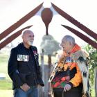 John Paterson (left), wearing his father Rawi Paterson’s military medals, and Puketeraki upoko...