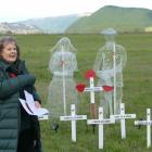 Beaumont resident Vicki Hills leads the town’s Anzac Day ceremony yesterday morning, in its...