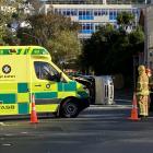 A car and ambulance collided near Dunedin Hospital this morning. Photo: Stephen Jaquiery 