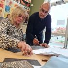 Artist and printmaking tutor Michel Tuffery, of Wellington, with Kath Preston, of Christchurch,...