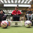 Enjoying getting out on the court are Dunedin Dragons powerchair football club members (from left...