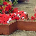 A poppy is laid during an Anzac Day service. PHOTO: ODT FILES