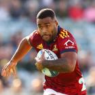 Highlanders winger Jona Nareki charges on to the attack during the game against the Brumbies in...