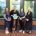 Posing for a photo are (from left) Te Rourou One Aotearoa Foundation head Kirsty Buggins,...