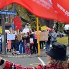 Striking teachers picket at Queens Gardens in Dunedin. PHOTO: STEPHEN JAQUIERY