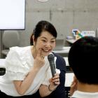 Smile&nbsp;coach Keiko Kawano teaches students at a&nbsp;smile&nbsp;training course at Sokei Art...