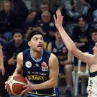 Otago Nuggets guard Matthew Bardsley in action against Walter Brown of the Canterbury Rams...