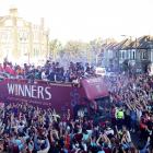 East Londoners turn out in force to pay tribute to the West Ham players and management after...